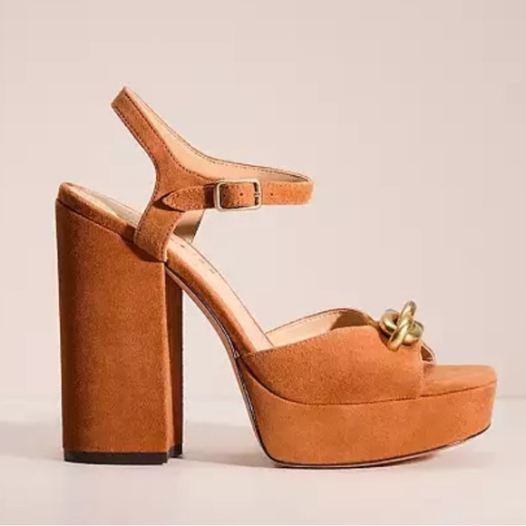 COACH Nicolette Platform Sandals Retro burnished amber chunky block heels Sz 9.5 - Picture 3 of 16